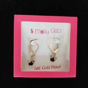Molly Glitz Girls Glitz Girls' 14k Gold Plated Crystal Crown Lever-Back Earrings